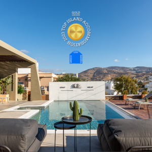 Private Swimming Pool Suite with Sea View to Mykonos. Has won Gold Award in the "Top Island Accommodation" Category in Greece Stay Awards.