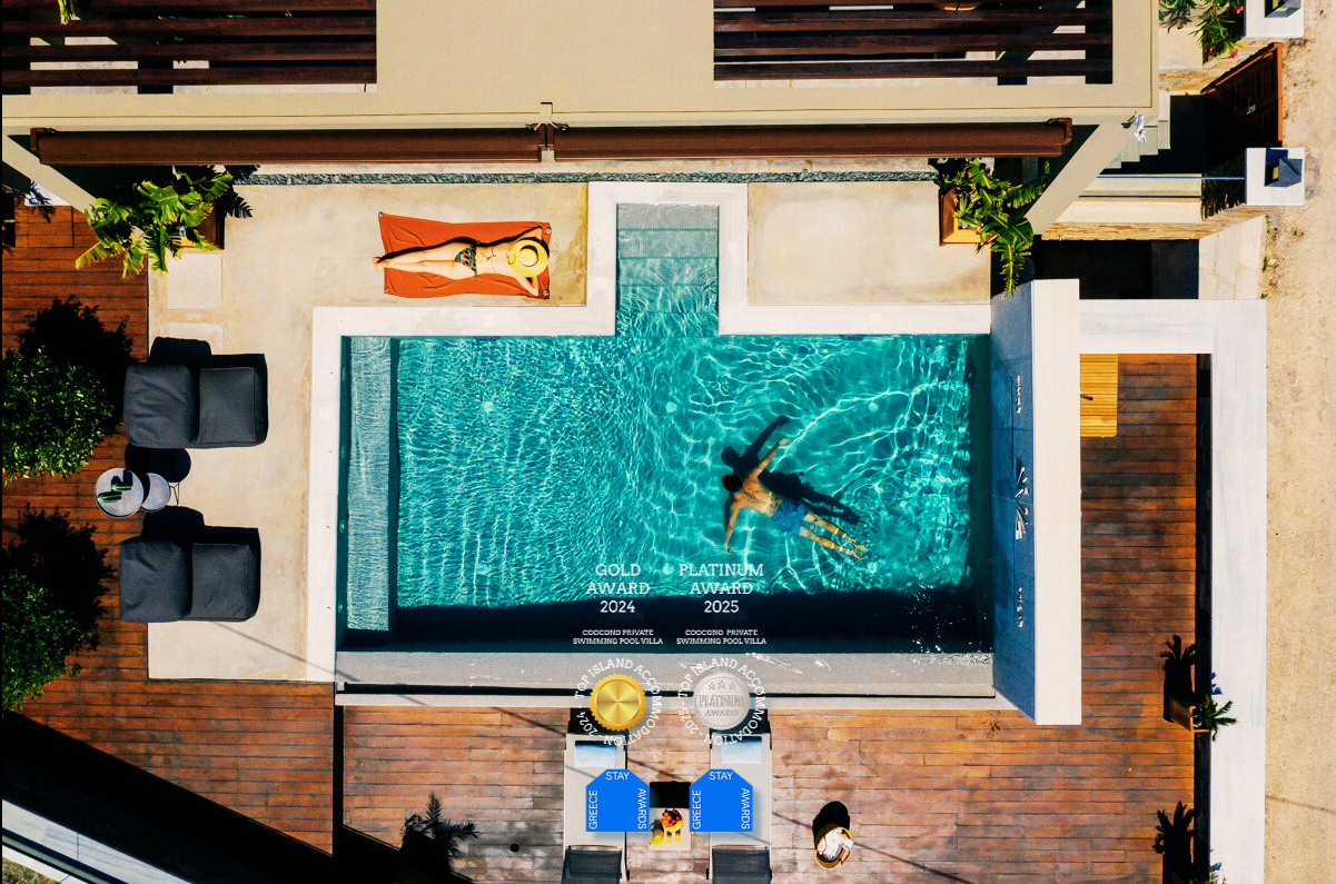 Coocono-Tinos-Private-Boutique-Villas-Pool-Suite-Aerial-Platinum-Award